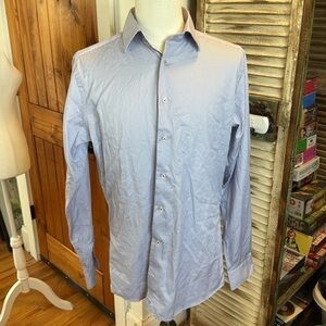 NWT David Donahue Blue Patterned button down shirt size 16.5 36/37